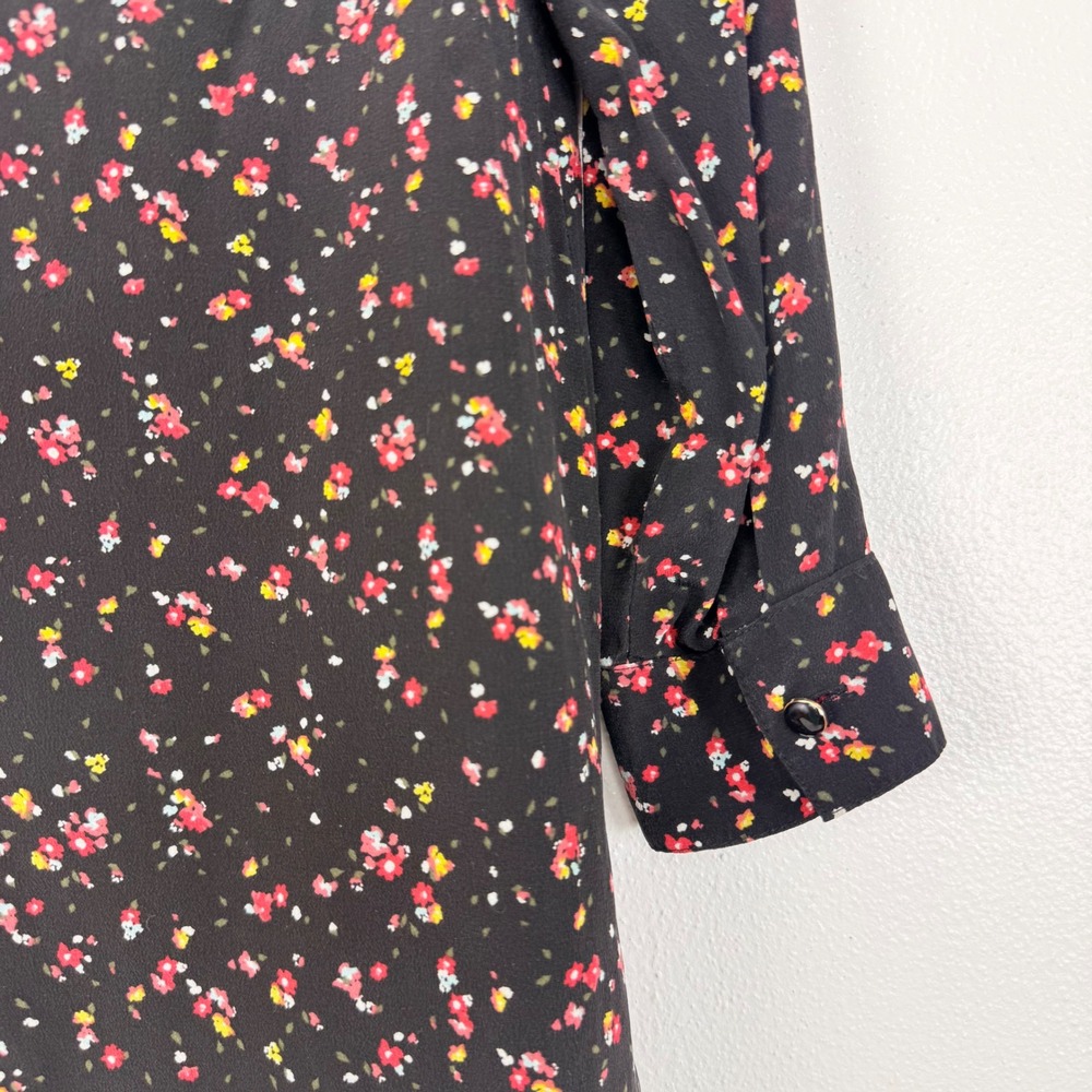 Madewell et‎ Sezane Elly Silk Mini Dress XXS Black Floral Print V Neck Parisian - Picture 7 of 14